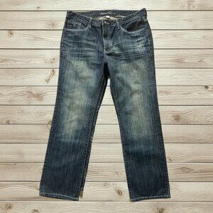 KENNETH COLE Dark Wash Distressed Straight Leg Jeans Size 36 X 30